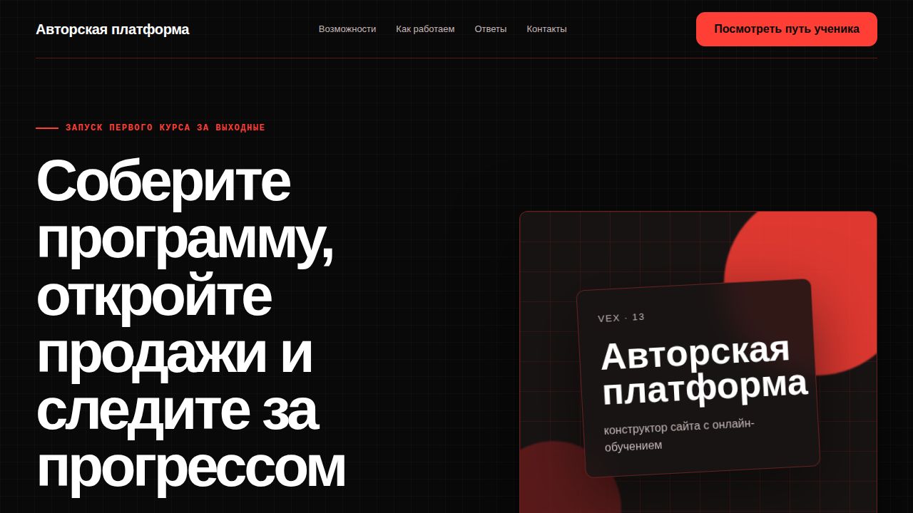VEX — обложка примера сайта