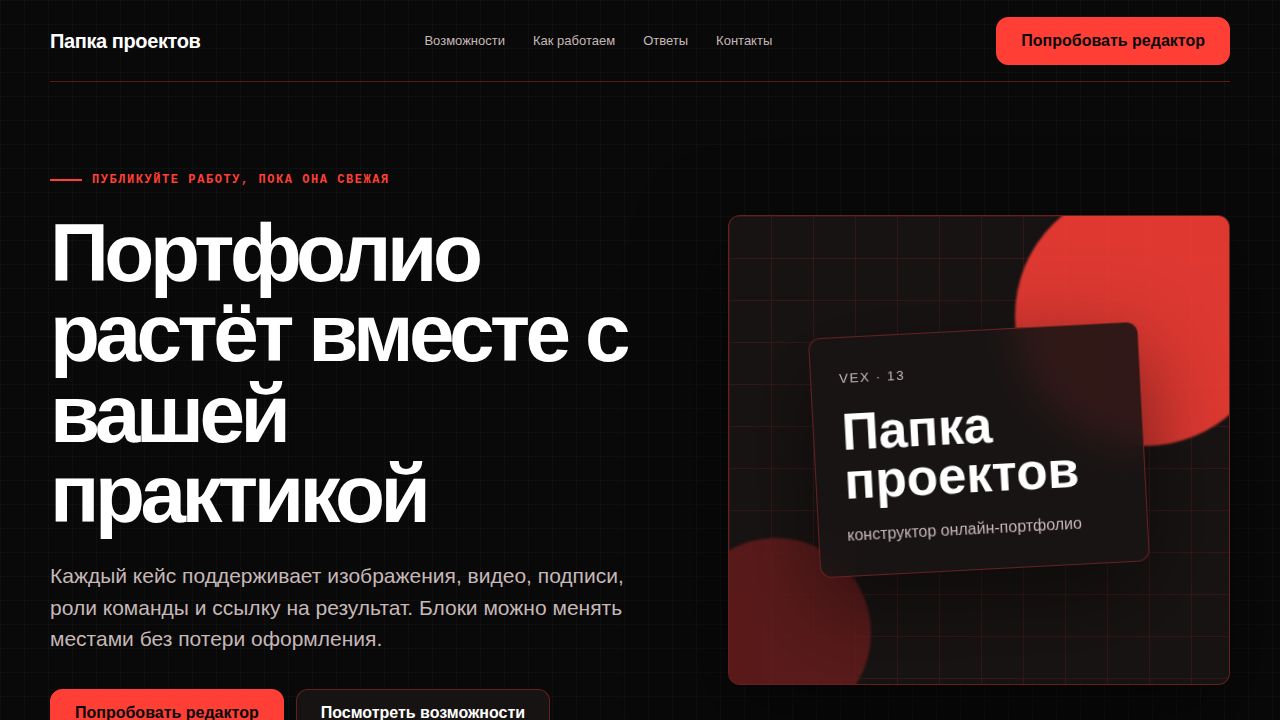VEX — обложка примера сайта